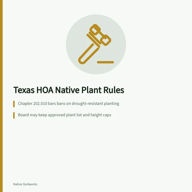 Card on Texas HOA rules for native plant yards. Can an HOA Reject Native Plants in Texas?