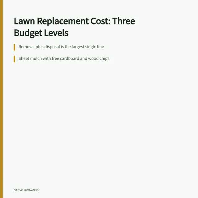 Lawn replacement cost breakdown across three budget levels. Working checklist for lawn replacement cost: three budget levels