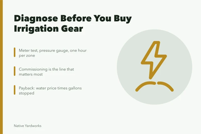 Irrigation cost card: diagnose first, then budget installation and commissioning. Does the case for water saving yard products cost hold up once you spend on diagnosis first?