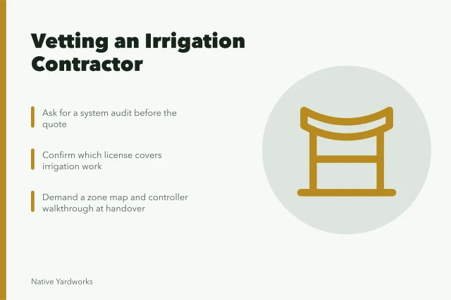 Checklist for hiring an irrigation contractor who measures and tests. Why does questions about the team matter so much for water saving yard products contractor?