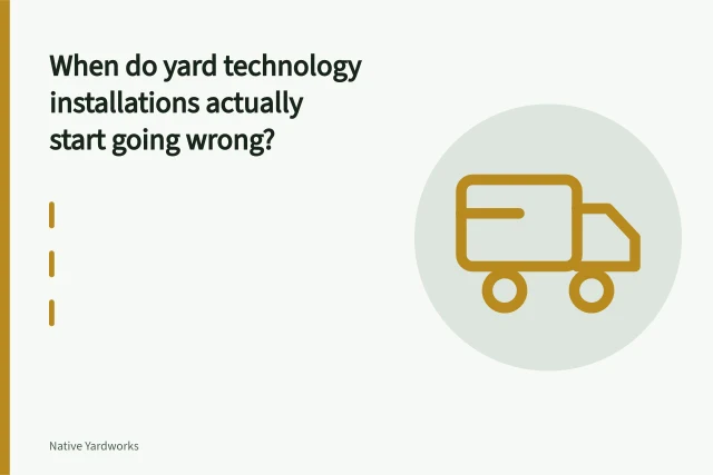 Spray-painted utility locate marks and flags on a lawn before trenching begins. When do yard technology installations actually start going wrong?