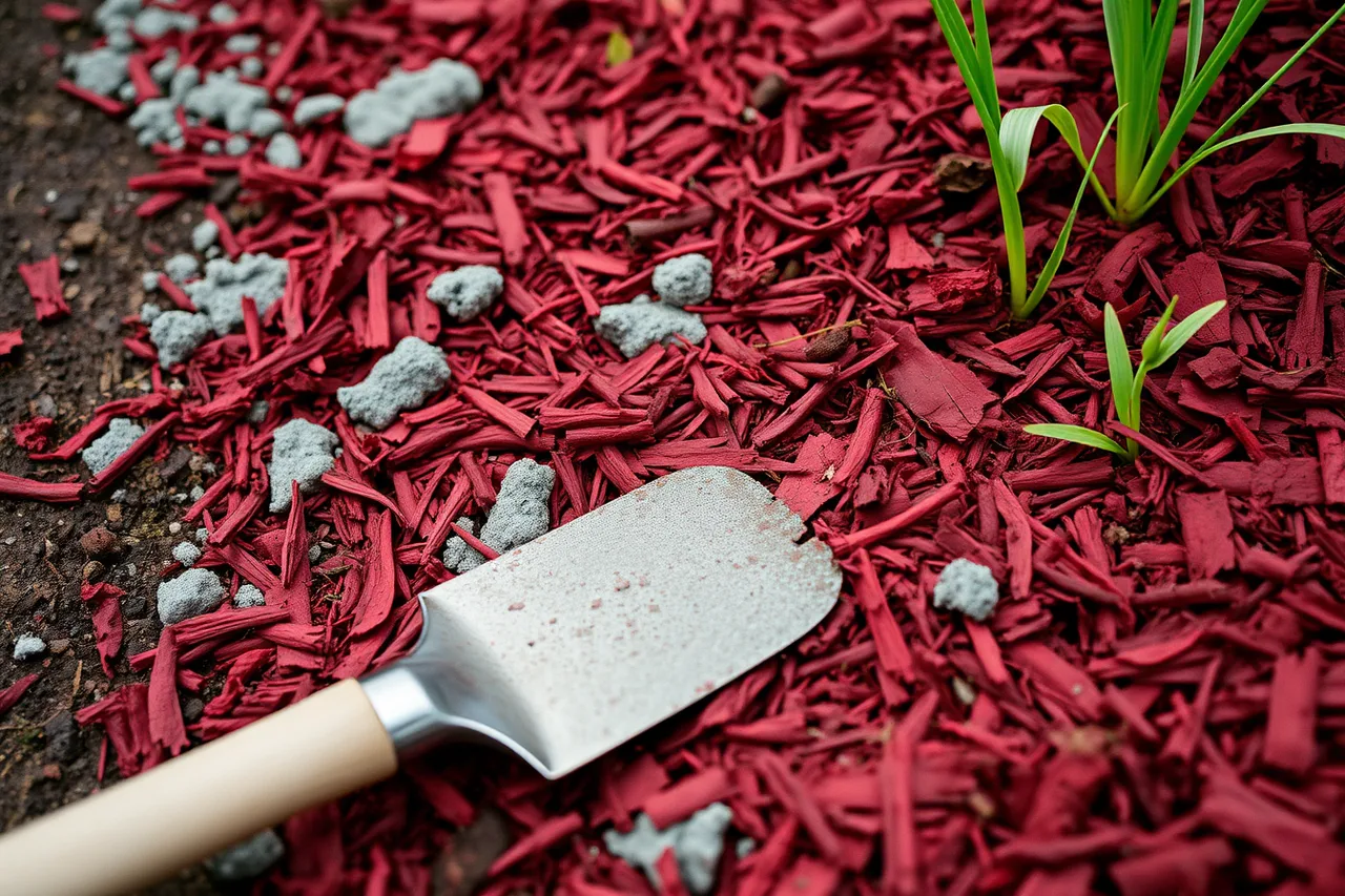 Dyed mulch matted into a crust with surface mold (Native yard tools compared: what earns a spot in the shed)