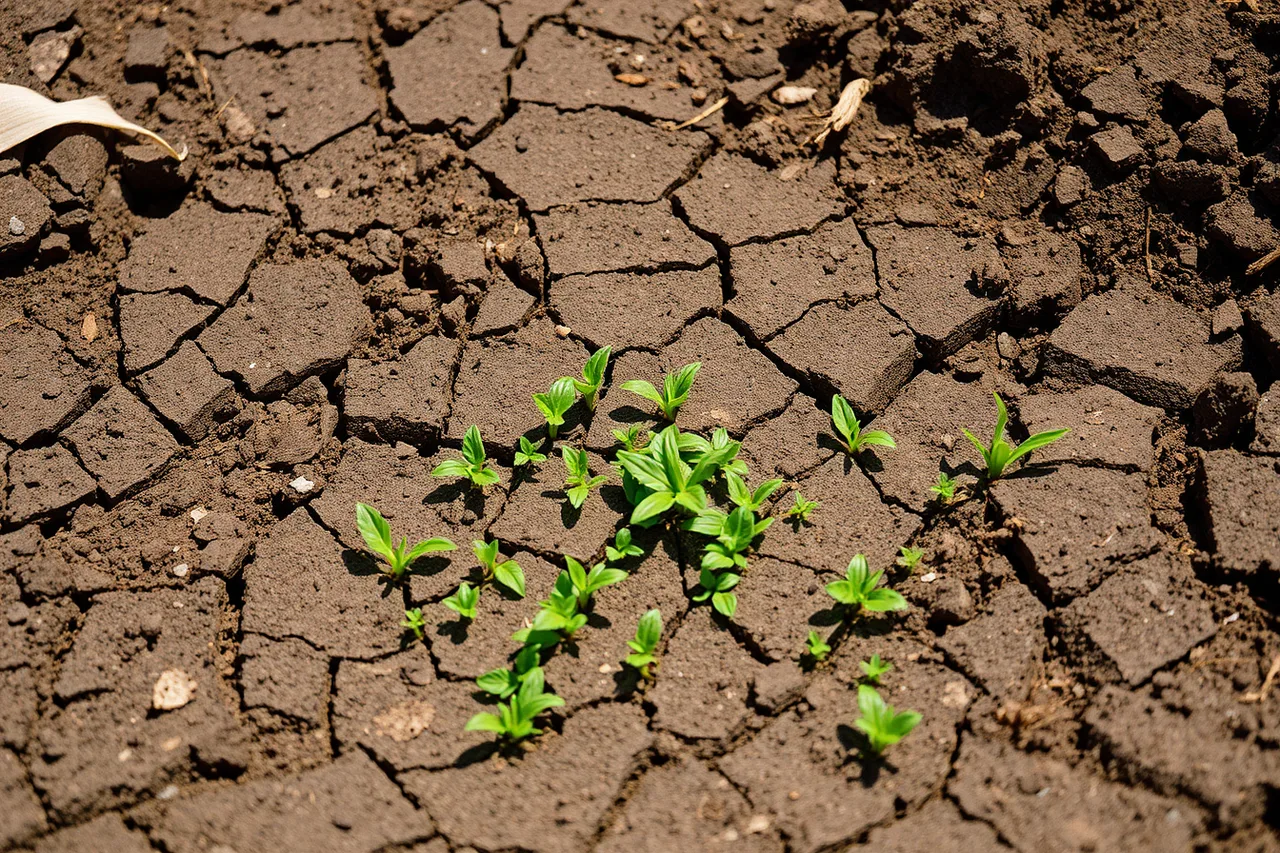 Bare soil covered with newly sprouted weed seedlings (How to avoid the regrets most homeowners have about native landscaping)